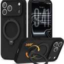 Compatible with iPhone 17 Pro Max Case 6.9'' with 360 Spin Magnetic Ring Stand[Compatible with Mag-Safe] Soft Liquid Silicone 17 Pro Max Case for Men Women,Black