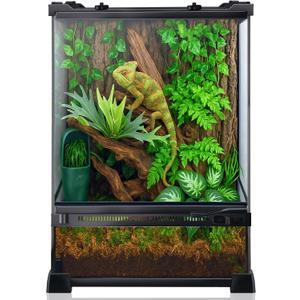 Reptile Terrarium 10"x10"x14", Full Glass Tank Enclosure for Small Reptiles, Geckos, Frogs, Lizards, Snakes, Spiders, Turtles, Vertical Rainforest Habitat