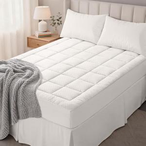 OLANLY King Quilted Fitted Mattress Pad, Elastic Fitted Mattress Topper, Cooling Soft Mattress Cover Stretches up to 21 Inches Deep, Machine Washable Mattress Protector (78x80 inch, Off White)