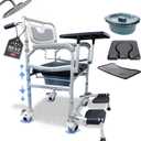 SAMARKAND 3 in 1 Commode Shower Chair with Wheels + Wheelchair Tray + Footrest – Rolling Shower Chair for Elderly and Disabled - Bedside Commode Toilet - Shower Wheelchair - Toilet Riser with Handles