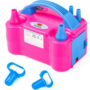 NuLink Electric Portable Dual Nozzle Balloon Blower Pump Inflation for Decoration, Party, Sport [110V~120V, 600W, Rose Red]