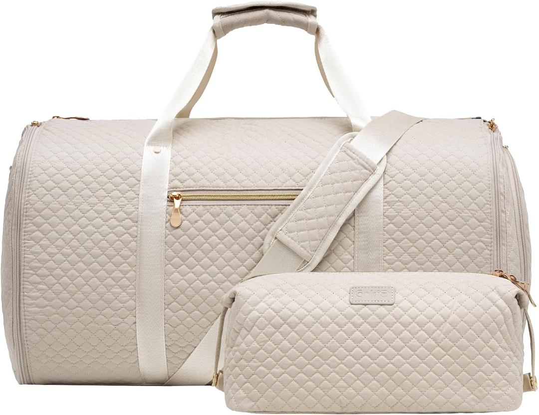 Coolife Garment Bag Carry On Convertible Travel Duffel Bag with Shoe Pouch Weekender Bag for Women Men 2 in 1 Hanging Suit Bag with Shoulder Strap Business Travel Bag (White, Standard)