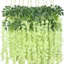 Duovlo 12 Piece Artificial Silk Wisteria Vine 3.6 Feet Hanging Flower Garland String Home Party Wedding Decor (Green)