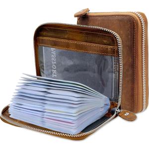 Credit Card Holder Wallet Large Leather Passport Case 42 Card Slots (Crazy Horse Leather - Coffee)