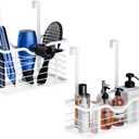 Carwiner Hair Dryer Holder, 2PC Hair Tool Organizer, Blow Dryer Holder, Adjustable Height Bathroom Cabinet Organizer Tray for Hair Dryer Straightener Wall Mounted/Cabinet Door (White)