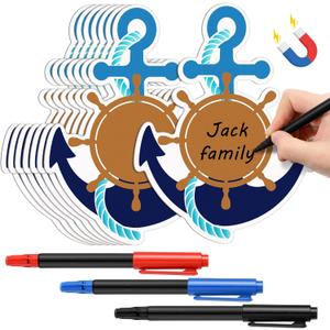Treela 8 Pcs Cruise Ship Door Decorations Set Anchor Magnets with Paint Pens Family Cruise Crew Cabin Door Decorations Magnetic Sticker Nautical Ship Wheel Car Magnet for Carnival Refrigerator Decor