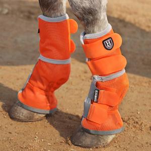 Harrison Howard Horse Fly Boots Perfect Contoured Fit Leg Guards Dense Mesh Boots with Ventilated Comfort Reliable Protection from Summer Elements Set of 2 Vibrant Orange Extra Large