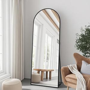 57"x20" Arched Full Length Mirror, Full Floor Mirror with Stand, Large Full Body Mirror, Wall Mirrors for Bedroom Living Room, Aluminum Frame (Black)