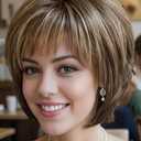 TISHINING Brown Short Hair Wigs for White Women Brown Mix Blonde Pixie Cut Wig with Bangs Brown with Blonde Highlights Straight Synthetic Natural Looking Daily Party Wig