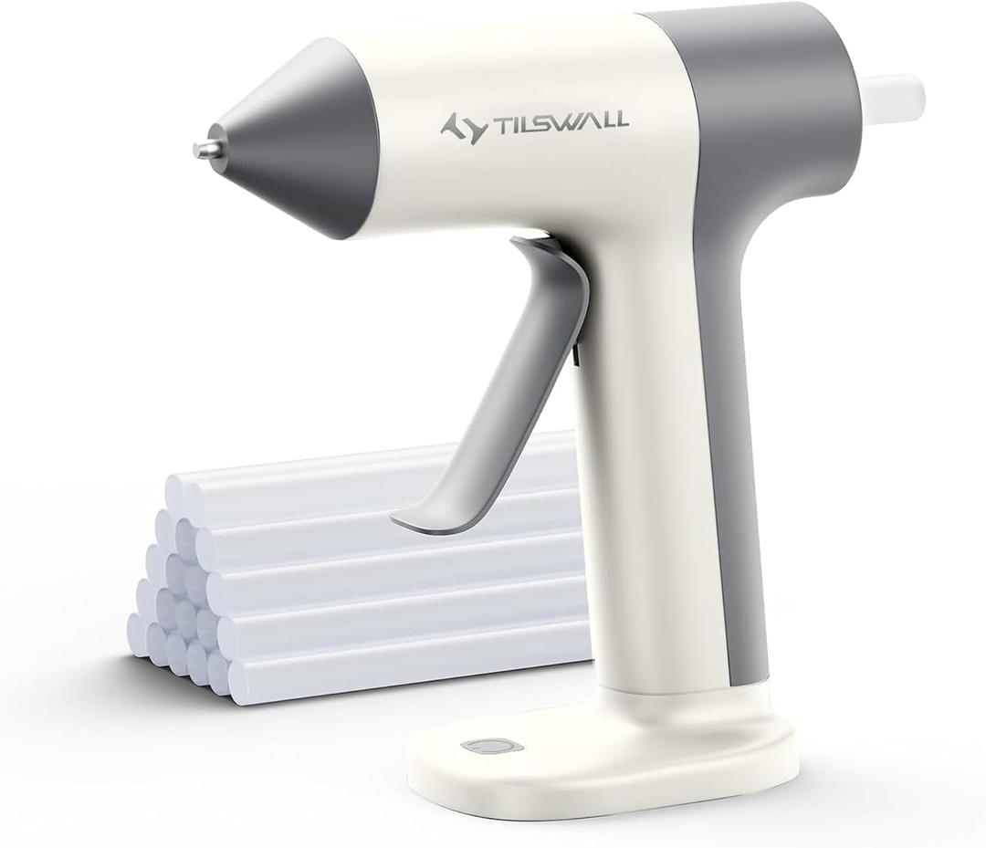 Tilswall Cordless Glue Gun, 4V Fast Preheating Hot Glue Gun with 20pcs Premius Glue Sticks(20x140mm), 2000mAh Type-c Rechargeable, Suitable for DIY Craft, Home Repaire  White
