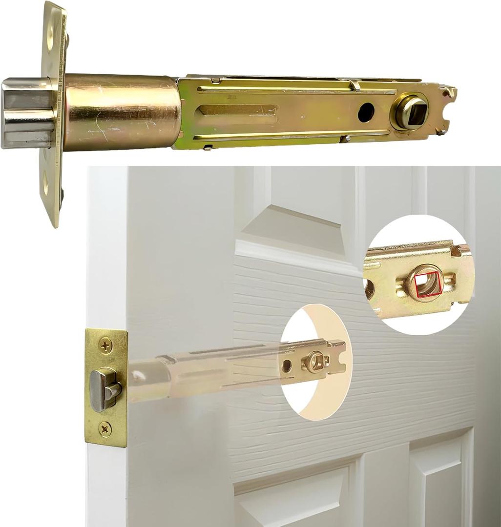 5 Inch Deadbolt Door Replacement Latch Fits Backset Standard Entry Doors Knobset or 90Rotation Leverset, 2-1/8" Cross Bore, Square Corner Faceplate, Polished Brass