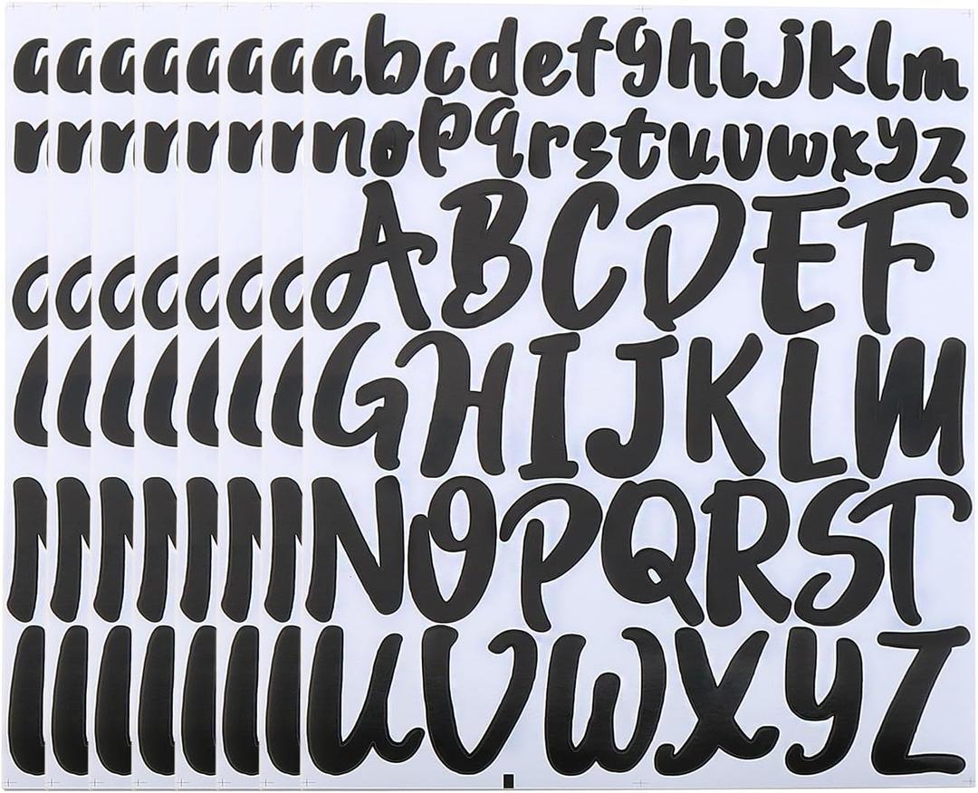416 Alphabet Stickers 8 Sheets 1in 2in Lowercase and Uppercase Self-Adhesive Waterproof Vinyl Sticker for Scrapbooks, Mailboxes, Posters, Crafts (Black)
