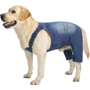 Classic Dog Jeans Overall for Medium Large Dogs,Pet Denim Jumpsuit Onesies Clothes Costumes for All-Match,Blue Vintage Washed Blue Pants Outfits