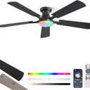 ZMISHIBO 52 Inch RGB Ceiling Fan with Light, App&Remote Control, Flush Mount Low Profile, Dimmable 20W LED Light, Quiet Reversible Motor for Bedroom, Living Room, Apartment, Black