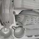 VEWEET, Series Fiona, 30-Piece Dinnerware Sets for 6, White Dishes Set with Black and Gray Stripes, Porcelain Dinner Set Including Dessert Plates, Soup Plates, Dinner Plates, Cups & Saucers