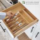 KitchenEdge Silverware Organizer - Cutlery, Flatware, and Utensil Holder for Kitchen Drawers, Fixed 10.5 Width, 7 Storage Compartments, Non-Slip Feet, Rounded Corners, 100% Bamboo