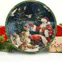 3 x TNVDFNBR Vintage Christmas Round Wall Art Decor, Winter Holidays Painting, Rustic Farmhouse Winter Circular Wall Hanging Decor for Living Room Bedroom Farmhouse Kitchen, 10x10 Inch (Santa Claus)