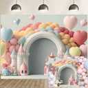 5x3ft Baby Shower Backdrop Pink Castle Balloon Arch Photography Background Sweet Heart Balloons Decorations Banner Girl Kids Birthday Newborn Party Photo Booth Props Studio Home Decor