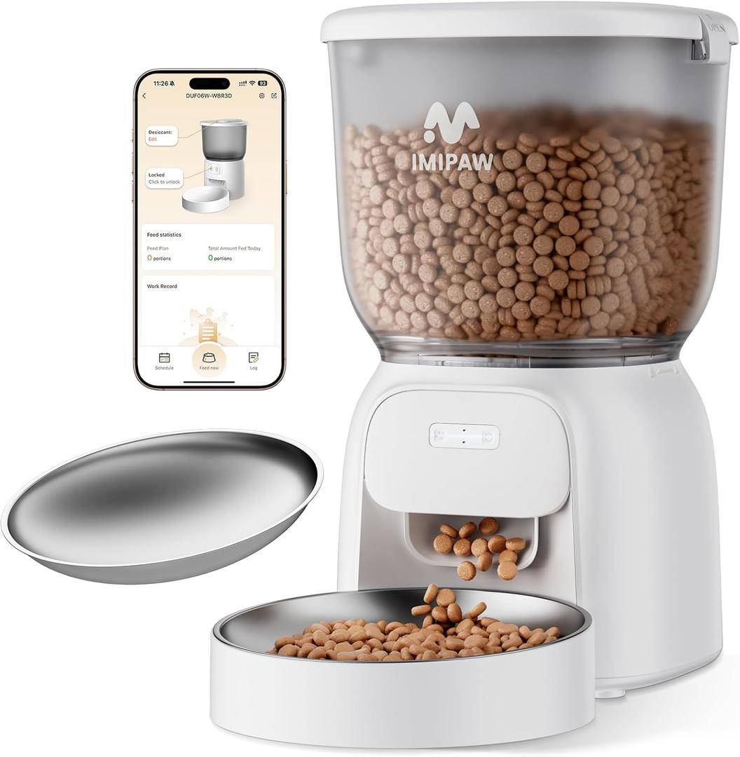 Automatic Cat Feeder WiFi: 5G Smart Auto Pet Feeder with App Remote Control- Timed Feeding Cat Food Dispenser with Airtight Lock-Fresh- Easy to Clean& Dual Power Supply with Stainless Bowl