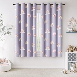 Vangao Boho Girls Blackout Curtains Purple for Kids Room 63 Inch Length, Rainbow Window Drapes for Living Room Nursery Thermal Grommet Insulated Room Darkening Curtains Bedroom, 2 Panels
