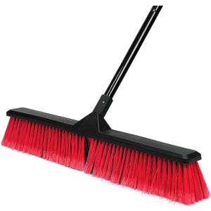 24" Push Broom with 63" Long Handle, Heavy Duty Broom for Floor Sweeping, Stiff Bristles Broom Brush for Workshop, Garage, Concrete, Patio and Deck