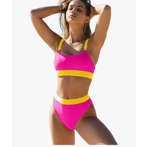 ZINPRETTY Women High Waisted Bikini Sets Color Block Swimsuits 2 Piece Bathing Suits Tummy Control Sporty Teens S