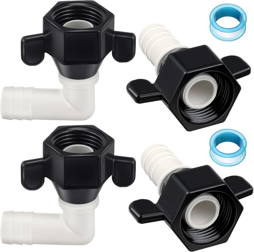 Dreyoo 1/2 Inch x 14 NPT x 1/2 Inch Barb Elbow and Straight Swivel Adapter RV Water Pump Fittings with Thread Seal Tape, 1/2 Inch Female Threaded Pex Fittings for Water Pump Strainer (4 Pcs)