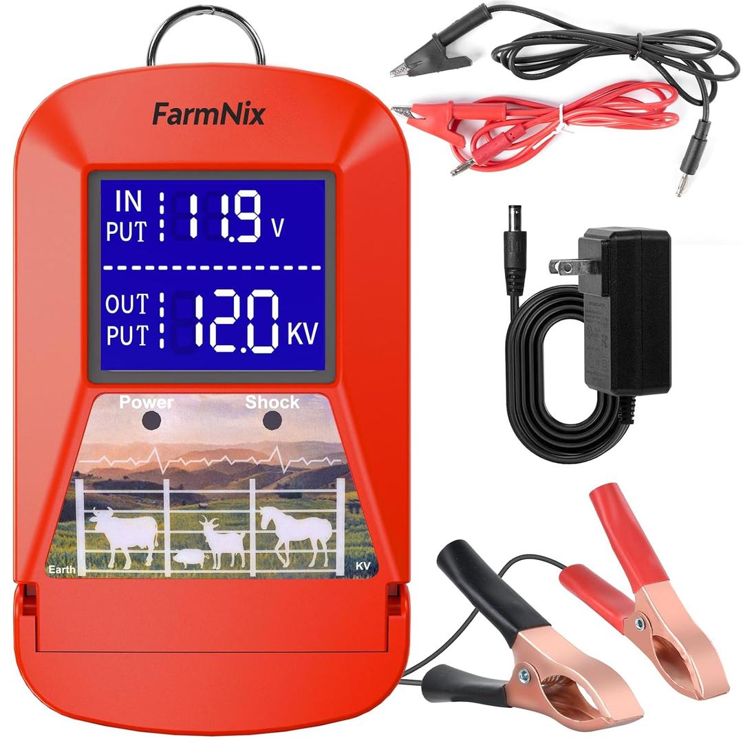 12KV Electric Fence Charger, 15 Miles 3 Joules Electric Fence Kit | Waterproof, Large LED Display, Flip Design, for Livestock Predator Protection, Farm Animals Pets Poultry Ranches Gardens