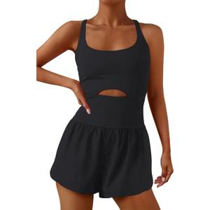 ReachMe Womens Running Onesie Workout Rompers Athletic Romper One Piece Outfits Exercise Jumpsuits Gym Yoga Clothes (Black, XL)