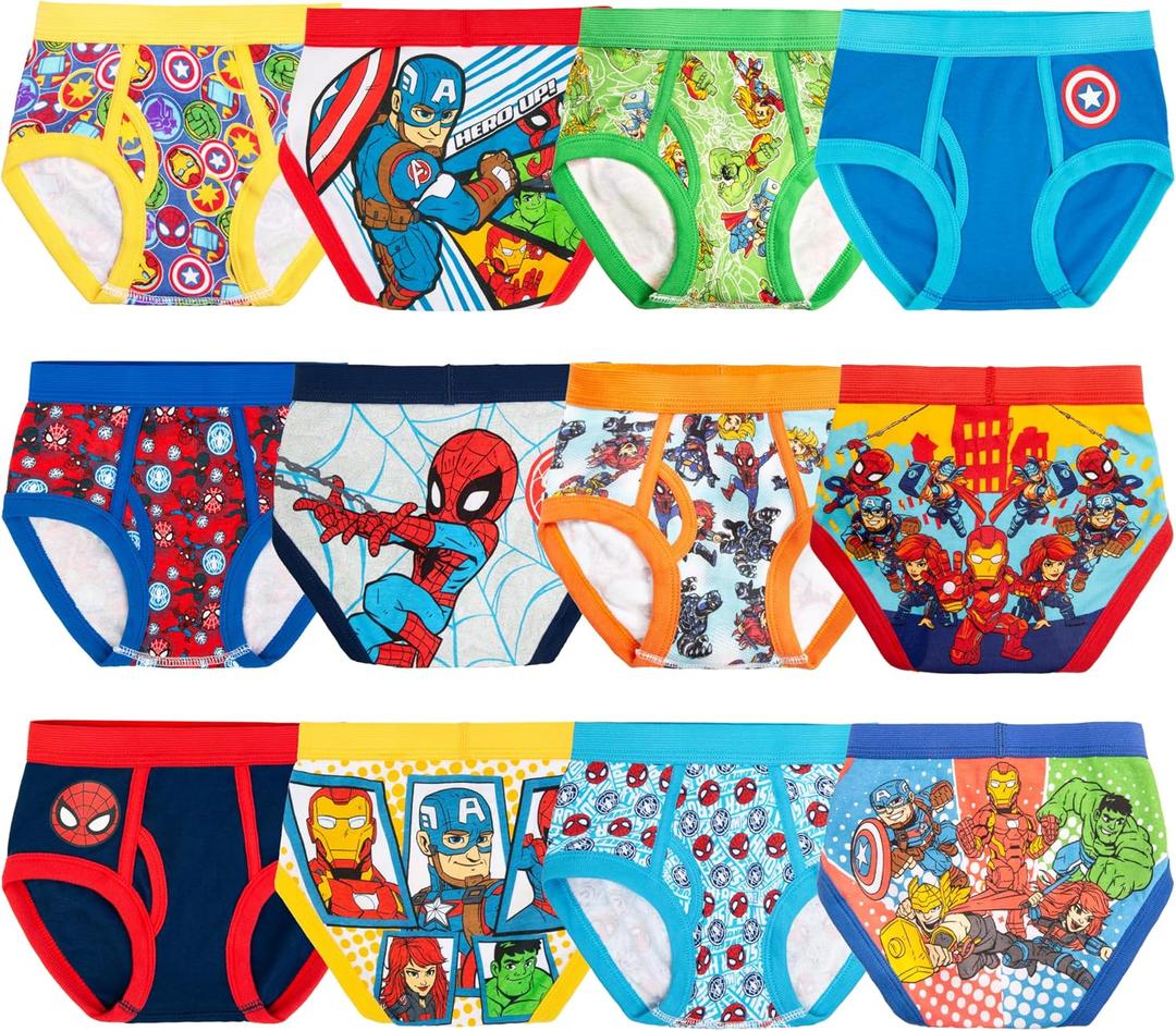 Marvel Boys' Toddler Exclusive 12-pk Unboxing Spiderman & Superhero Friends Briefs Perfect for Gifting & Potty Training, 4T