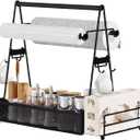 Grill Caddy, BBQ Caddy with Paper Towel Holder, with 4 Hanging Hooks, for Party Picnic and Camping, BBQ Accessories for Kitchen