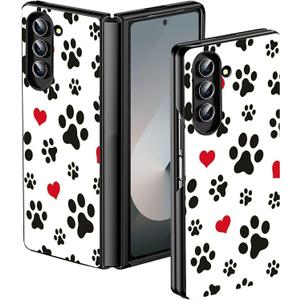 Slim Case for Galaxy Z Fold 6 5G, Hard PC Men Women Phone Case for Samsung Galaxy Z Fold 6 with Cute Dog Paw Prints Design, Shockproof Wireless Charging Cover for Samsung Z Fold 6 2024