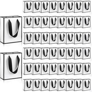 Nodaaiie 50 Pcs Black and White Paper Gift Bags with Handles, 6.3x4.7x2.3 Inch Mini Thank You Welcome Bags for Birthday, Wedding, Baby Shower, Christmas Party Favors