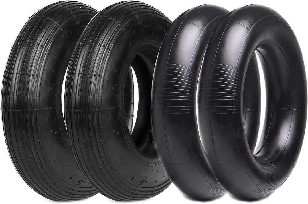 (2-Set) AR-PRO 4.80/4.00-8" Tire and Inner Tube Set - Universal Replacement Tires and Inner Tubes with 15.5" Outer Tire Diameter and 4.80" Tire Width - Fits on Dollies, Trolleys, Wagons, and More