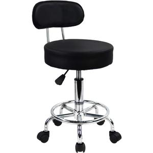 KKTONER PU Leather Rolling Stool Mid-Back with Footrest Height Adjustable Office Computer Home Drafting Swivel Task Chair with Wheels (Black)