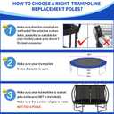 10Ft 8 Pcs Trampoline Curved Poles Replacement with Enclosure Net, Trampoline Curve Pole, Plastic T Connector, Fiberglass Rods, Mounting Hardware, Foam Padding
