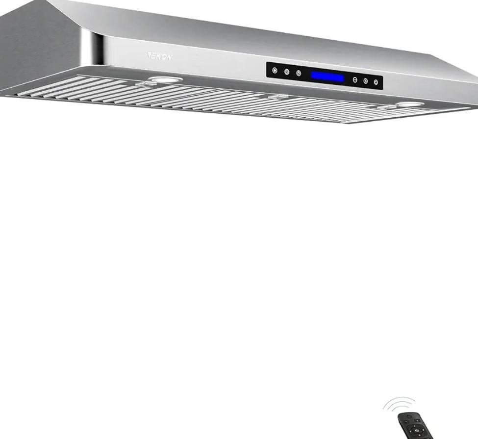 EKON 42 inches Under Cabinet Range Hood, 900 CFM Stainless Steel Kitchen Chimney Vent, 4 Speed Touch Screen Control With Remote 2Pcs 3W LED lights Dishwasher-safe Filters Fan Timer