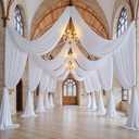 8 Panels 5x20ft White Ceiling Drapes for Wedding Parties, Wrinkle Free Thick Polyester 20ft Extra Long Tent Draping Ceiling Curtains Arch Drapery for Birthday Party Canopy Tent Decor