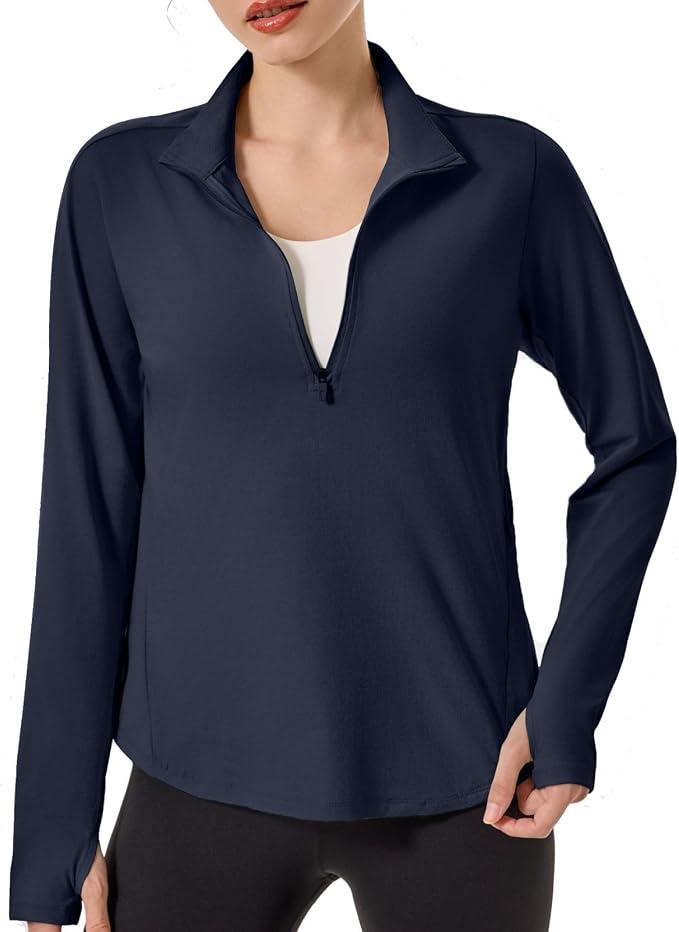 UPF 50+ Hiking Shirt for Women - 1/4 Zip Long Sleeve Sun Protection Top Lightweight & Quick Dry for Trail Running, S