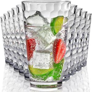 Hammered Plastic Drinking High Tumbler, Dishwasher-Safe Premium Quality Glasses, BPA-Free Reusable Outdoor Cups, 22 oz Set of 10