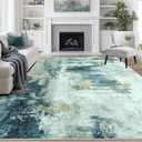 9x12 Area Rugs for Living Room Rug Washable: Abstract Large Rug for Dining Room Bedroom Carpet Non Slip 9 by 12 Indoor Modern Nursery Home Office Teal Grey Gold