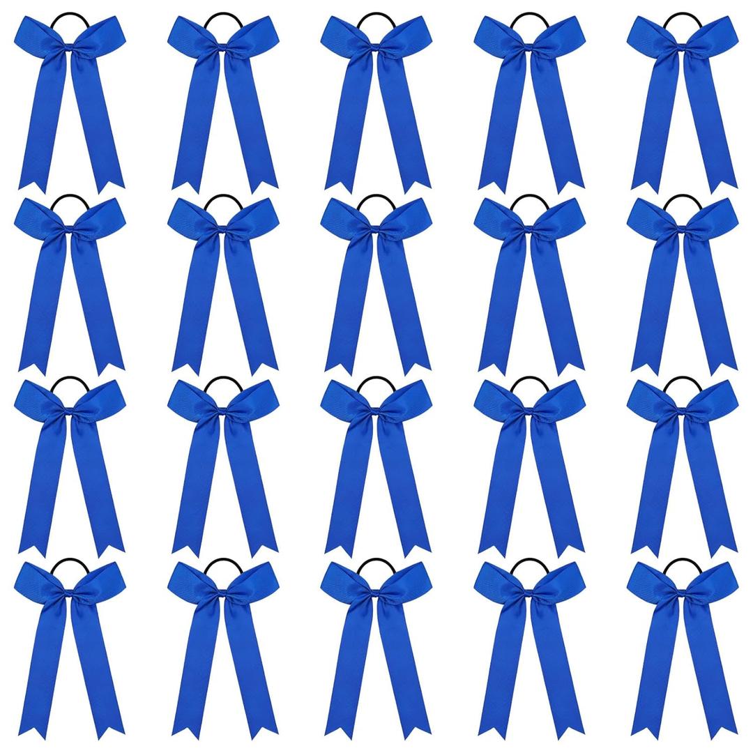 CEELGON 20 PCS College Style Cheer Bows - Collegiate Long Tail Skinny Cheer Bow Elastic Hair Ties for Teens Girls Softball Competition Sports Cheerleaders (Royal Blue)