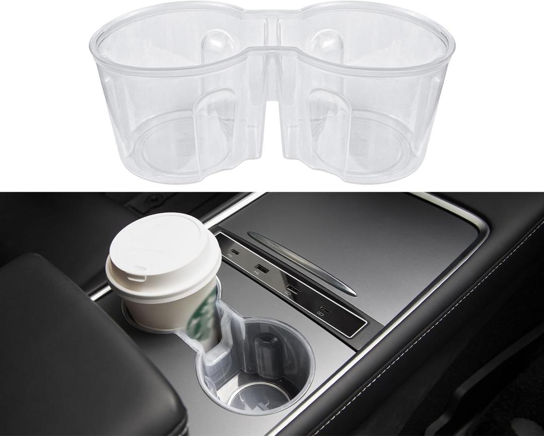 SOULWIT Center Console Cup Holder Insert for Tesla Model 3/Model3(2017-2023) and Model Y(2019-2025), Durable Waterproof Protective TPU Case Mat Cover - Pure Clear
