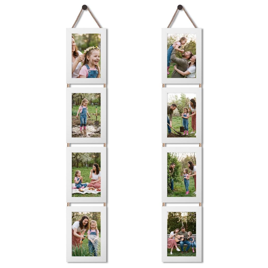 QUTREY 4x6 Collage Picture Frame White Set of 2, 8 Openings Hanging Picture Frames for Vertical 4 by 6 inch Pictures for Wall Decor