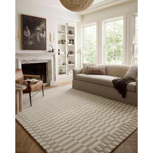 Loloi Chris Loves Julia Bradley Collection, Ivory & Beige, 7'-9" x 9'-9" Area Rug  Classic Striped Area Rugs for Living Room, Bedroom, Entryway & Hallway, High Traffic Area Home Decor Rug