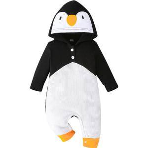 Baby Boy Baby Girl Cute Halloween Outfits Long Sleeve Hoodie Toddle Fall Winter Infant Funny Romper Jumpsuit (0-3 Months, Penguin)