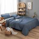 NTCOCO Summer Lightweight Comforter Set,Thin Quilt,100% Washed Cotton,Machine Washable,Soft Comfy Breathable Can Sleep Naked(King,Navy Blue