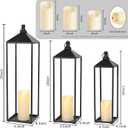 MATAHUM 22'' 19'' 17'' Lanterns Decorative Outdoor Indoor, Set of 3 Black Metal Candle Lanterns Christmas Lanterns Modern Farmhouse Floor Lantern Decor for Room, Porch, Mantle, Patio, Garden