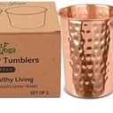 HealthAndYoga™ qCup Pure Copper Tumblers for Drinking - Ayurvedic Health Pure Copper Cups – 2 pcs. set - 250 ml.(8 fl oz) (Hammered)