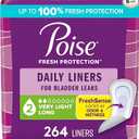 Poise Daily Liners, Incontinence Panty Liners for Bladder Leaks, 2 Drop Very Light Absorbency, Long Length, 264 Count of Pantiliners (6 Packs of 44),